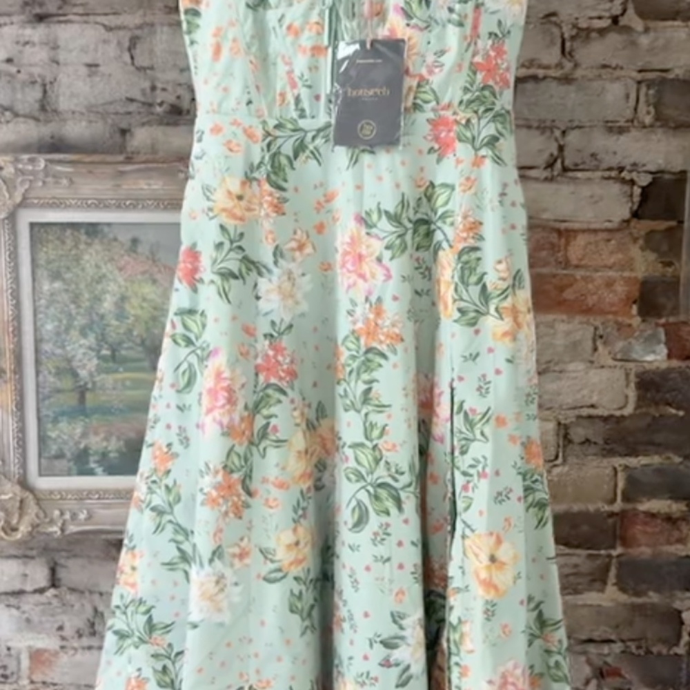 HOUSE OF CB SABRINA Midi Dress - LIGHT JADE PRINT BUSTIER SUNDRESS -PLUS CUP - Picture 5 of 7
